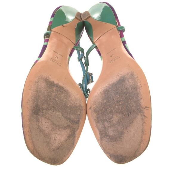 Vintage Prada Sandals T-Strap Kitten Heels Mules Jewel Accents Pattern Y2k 40 - Picture 4 of 6